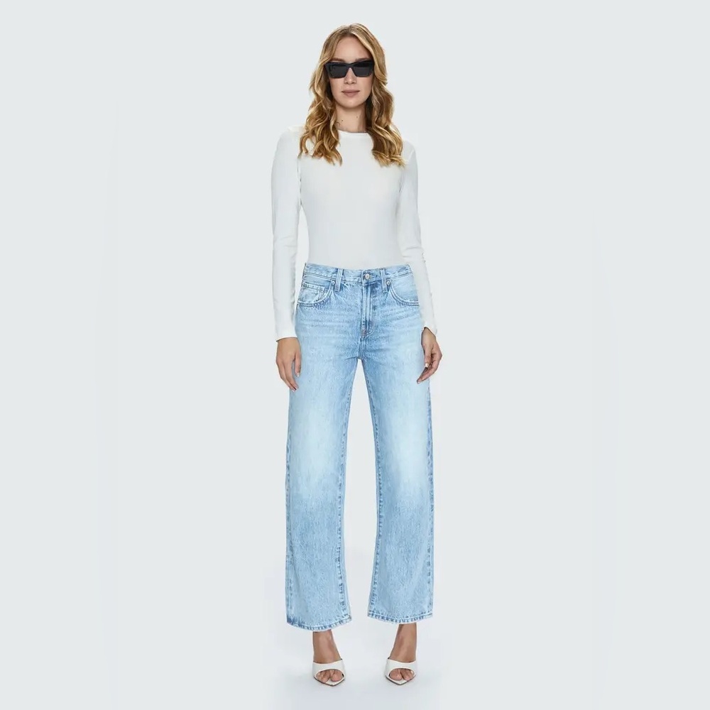 Pistola Lexi Midrise Light Blue Bowed Straight Jeans